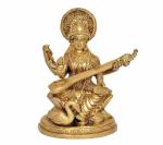 Idol Collections Gold Brass Vidya Devi Idol Saraswati Mata Statue, 5.5 Inch