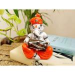 Craftomanic Handcrafted Polyresin Lord Ganesha Ganpati Idol Playing Dholak Figurine | Musical Ganesha Playing Instrument Statue For Home Decoration/Office Decor/Table Decor (15 Cm)