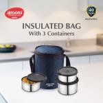 Jensons Aqua Trio Lunch Box Leakproof 1200ML( 2PCS 350 ML EACH + 1PC 500ML) Signoraware Style Navy Blue & Brown