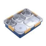 Cracker Multicolor Stainless Steel Reusable Microwave Freezer Safe Leak Proof 5 Compartment Lunch Boxes With Removable Inner Plate