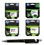 HP 932XL & 933XL C/M/Y Original Ink Cartridge (Set of 4) With ITGLOBAL 3in1 Multi-Function Pen