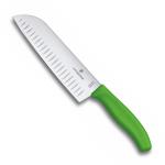Victorinox Swiss Classic Stainless Steel Santoku Knife - Japanese Style Knife With Fluted Edge For Kitchen Use, Green, 17 Cm, Swiss Made