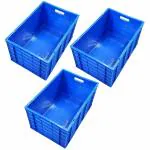 Xela Multipurpose Heavy Duty Big Blue Portable Plastic Crate | Crates for storage | Shelf Basket for Large Storage Bin | Vegetable | Fruit | Fish | Milk Size-60x40x32cm Set Of 3