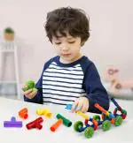 KiddyBuddy - Baby's Little World - Baby's Little World Multi Coloured Educational Play and Learn Plastic Building Block Set Pipes Puzzle Set ( 79 Pieces ) Block Toys and Games for Kids, Made in India (Small)