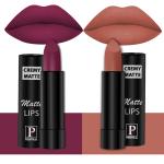 PERPAA Creamy Matte Lipstick Combo Set Of 2 Bright Long Stay Intense Color 3.5gm Each|Cherry Red,Caramel