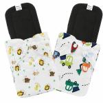 Babymoon White Base Lions and Cars Cloth Diaper 2 pcs with Grey Insert 2 pcs (0-3 Y) Set of 4
