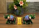 Ashamohar Handmade Elephant Figurine Set of 2 for Living Room Décor and Gift Decorative Showpiece - 8 cm (Paper Mache, Green) (Elephant Showpiece-Paper Mache, Green)