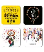 Whats Your Kick Dream Catcher Beautiful Design EveryThing Starts With A Dream Quotes Printed Set of 4 Coaster With Metal Stand