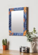 999Store Blue Rectangular MDF Leaves Pattern Printed Wall Decorative Mirror 14 inch x 20 inch (MirrorSMP67)