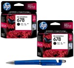 HP 678 Black Original Ink Advantage Cartridges (Pack of 2) With ITGLOBAL 3in1 Multi-Function Pen
