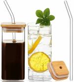 Jay Gatrad Seller 410 ml Glass Cups with Bamboo Lids and Glass Straw Pack of 2