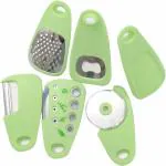 Ceplo Set of 6 Kitchen Tools, Stainless Steel Accessories Mini Vegetable Peeler Space-Saving Cheese Grater, Bottle Opener, Fruit/Vegetable Peeler, Pizza Cutter, Garlic/Ginger Grinder