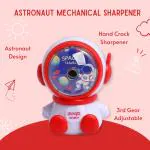 Paper Moon Cute Astronaut Shaped 3rd Grade Mechanical Table Pencil Sharpener with Manual Rotating Knob and Storage for Kids School - Red