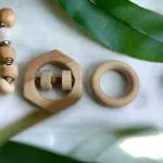 Neemtoys Handmade Neem Wooden Teether Rings & Rattle - Circle & Hexagon Shape / Wooden Toys for Kids
