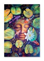 Tamatina Multicolor Religious Glowing Buddha Buddhism Unframed Art Canvas Painting - 13X9 Inch