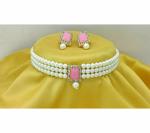 Gyaan Jewels Handmade Alloy Earring and Necklace Set White, Pink (Women) (Pack of 1) Free Size