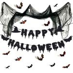 Festiko Spooky Halloween Decor Kit Happy Halloween Banner Black Creepy Halloween Bat Decorations For Scary Party Decorations Haunted House Decorations