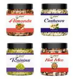 PIYOR Premium Dry Fruits and Nuts Combo Pack of Almond,Cashew,Raisin,Nutmix Jar Pack (250g * 4) 1KG