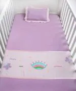 BLOOMING BUDS Cotton Embroidery Baby Cot Sheet with Pillow Cover, Light Pink (0 to 24 months) L 152 x B 93 cm