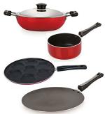Nirlon 4 pcs of Red and Black Non-stick Kitchen Cooking Utensil Combo Set, Standard