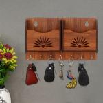 NEZIKA MDF Wood Wall Mounted Designer Key Holders for Wall Decor Wooden Hanger Stylish Hook Stand Key Organizer for Home Decor and Office Décor (7 Hooks_Light Brown)
