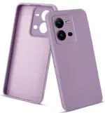 Mr Case Imported Soft Silicon Back Cover Case for Vivo V25 5G | Vivo V25e 5G | Microfiber Cloth Inside | Rubberised Material -Purple