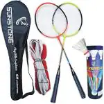 SUNSTONE'S Complete Combo of Badminton Racket 2 piece with 6 Feather Shuttlecocks and Badminton Net