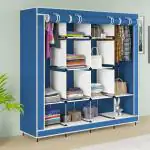 Eco Shopee 12 Fancy Layer Collapsible Wardrobe Almirah Portable Cloth Rack Foldable Cupboard for Clothes Storage Organizer Shelves Non Woven Fabric and PP Plastic Storage Unit (Self Assemble) (88170 , Blue)