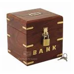 DECORIZE Money Bank with Lock Master Size 5x5 inch Large Piggy Bank Wooden for Kids and Adults-Brown