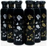 J K ENTERPRISE Flower Printed Black Water Bottle for Fridge | Home | Office | Gym & School |1000 ml Bottle (Pack of 3, Black, Multicolor, Plastic)