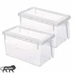 Fridge Storage Pack of 2 Refrigerator Organizer Container Square Handle Food Storage Organizer Boxes - Clear with Lid
