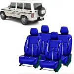 AUTO-SAFE Blue, White PU Leather Car Seat Cover for Mahindra Bolero 7S Pack of 14