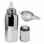 PGD Plain Silver Stainless Steel Baby Feeding Bottle with Aluminum Paladai Feeder Spoon - (0-24 months) - 220 ml
