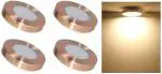 DOJI 3 Watts Rose Gold Finish 6CM DIAMETER Led Surface Panel, Cabinet, Wardrobe Light, Slim Round Style Flush Mount Ceiling Lamp, Pack of 4 (Please Check Dimensions Image) (Warm White,Aluminum)