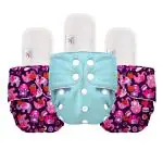 Mylo Essentials Cloth Diaper for Babies|Oeko-Tex Certified|(3Months-3Years)|5kg-17kg|Reusable with Adjustable Snap Button|Pack includes 3 Diaper & 3 Wet-Free Inserts-(2 Purple, 1 Solid)