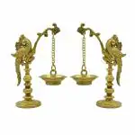 pujaNpujari Standing Peacock Design Hanging Diyas Brass for Pooja Room and Home Temple