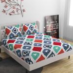 GoHome 180 TC Polycotton King Geometric Fitted (Elastic) Bedsheet (Pack of 1, Multi Color