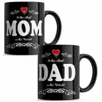 SQUARE DESIGNS Best Mom Dad Ceramic Printed Coffee Mug for Mother, Father | Birthday Gift for Mom | Anniversary Gift for Parents (Black) Pack of 2