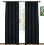 Parda Online Black 3 Layer Blackout Solid Rod Pocket Plain Window Curtain 9ft, (Pack of 4)