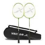 Vector X VXB 150 Badminton Racquet Set Aluminium Head and Steel Shaft with Full Cover (Green)