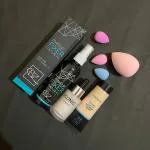 Beauzy Natural Face Makeup Kit with Highlighter Shimmers, Foundation, Fixer and Puffs