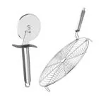 FIRST FRONT Stainless Steel SS Pizza Cutter With Stainless Steel SS Roasted Jali and (Multicolour, Pack of 2)