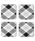 Whats Your Kick Black And White Check Pattern Design Printed Set of 4 Coaster With Metal Stand