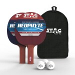 Stag Iconic Neophyte Series Table Tennis Set Maroon/Navy Design, Professional Ping Pong Rackets with ABS White Balls