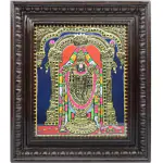 pujaNpujari Tirupati Balaji Tanjore Paintings 22 Carat Gold Foil Photo Frame for Pooja Room Natural Colors 13 inch x 15 inch Painting (With Frame)