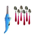 URBAN BUY Dolphine Shape Electric Gas Lighter With Stainless Steel Handle Spoon and Multicolour, Pack of 2