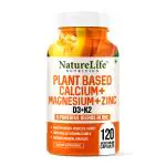 Nature Life Nutrition Plant Based Calcium Magnesium Zinc D3 & k2 Supplement for Men & Women - 120 Veg Capsules |Immunity, Energy & Strength