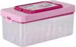 SHOPOBOX Plastic Double Layer Portable Travel Sewing Kits Box for Needles, Threads, Scissor, Pin with 32 Reels Storage (Assorted, 21L x 11.50B x 10H cm)