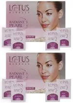 Lotus Herbals Radiant Pearl Facial Kit For Lightening & Brightening Skin With Pearl Dust & Green Tea, 4 Easy Steps, 37g(Single Use) x Pack of 2