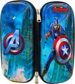 POKSI CAPTAIN AMERICA AVENGER Pencil Box for Girls | 8D EVA pouch | Best return Gift for Girls-BLUE Art EVA Pencil Box l Set of 1 Dark Blue Light Blue
